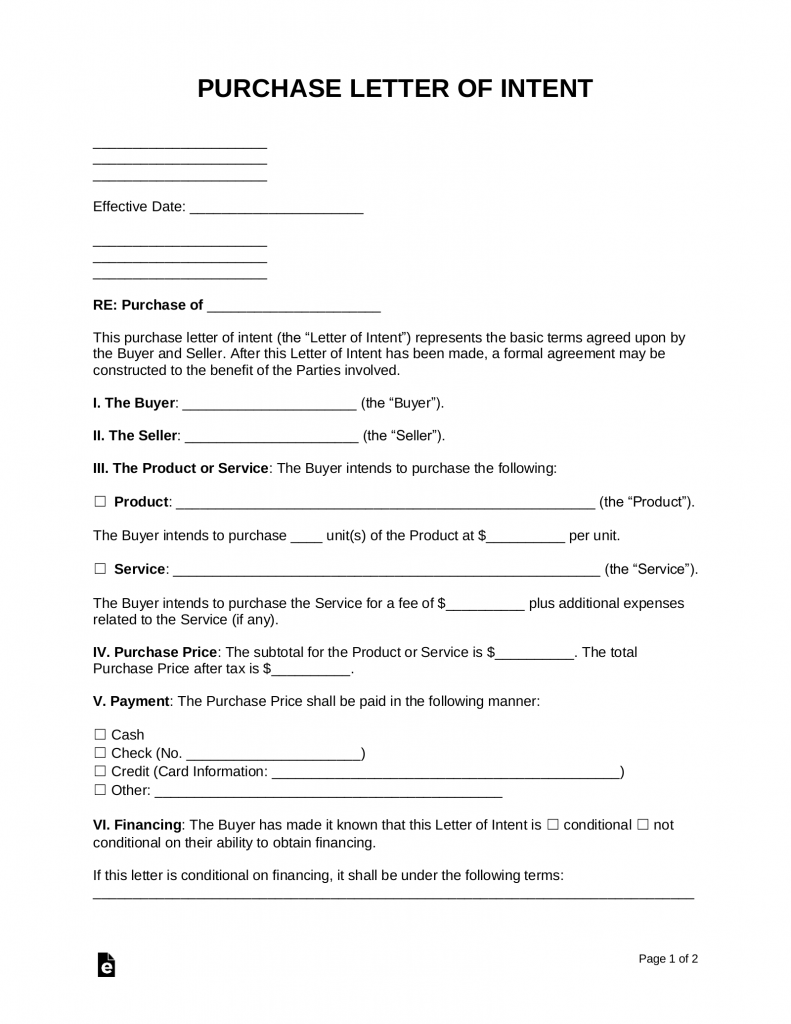 Free Purchase (Products/Services) Letter of Intent - PDF | Word – eForms