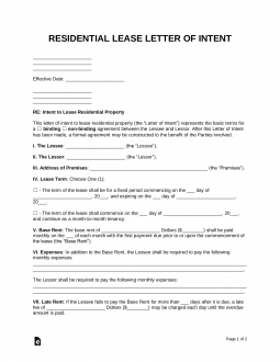 Letter of Intent to Lease Residential Property