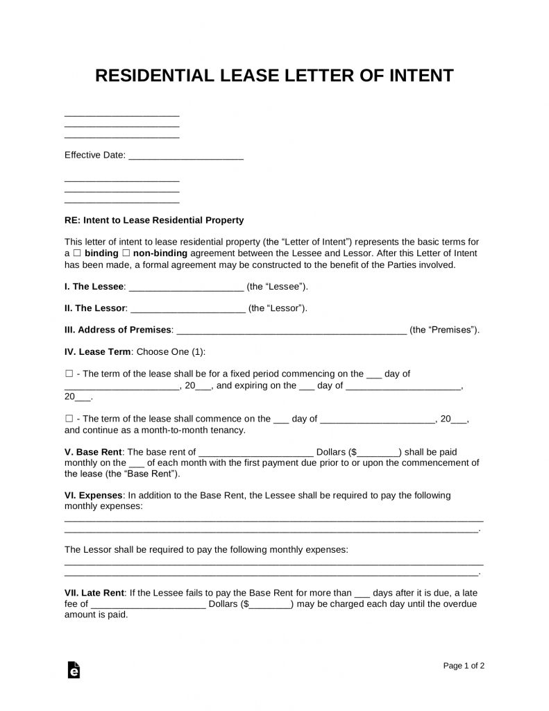 Letter Of Intent To Sell Property Template Database