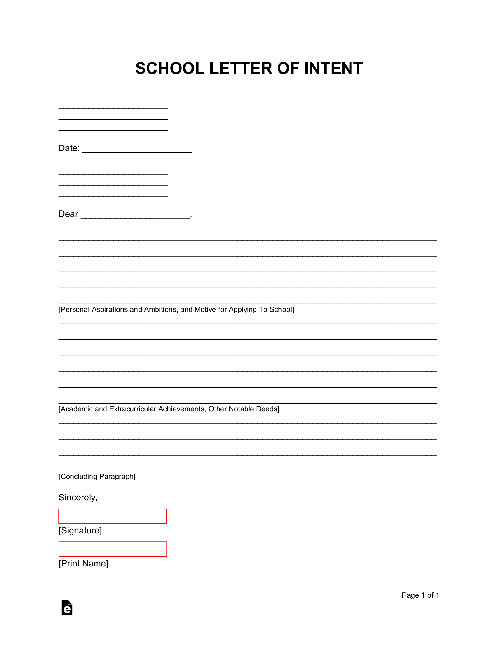 Free School Letter of Intent - Word  PDF – eForms