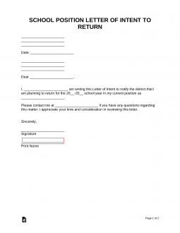 School Position Letter of Intent Template