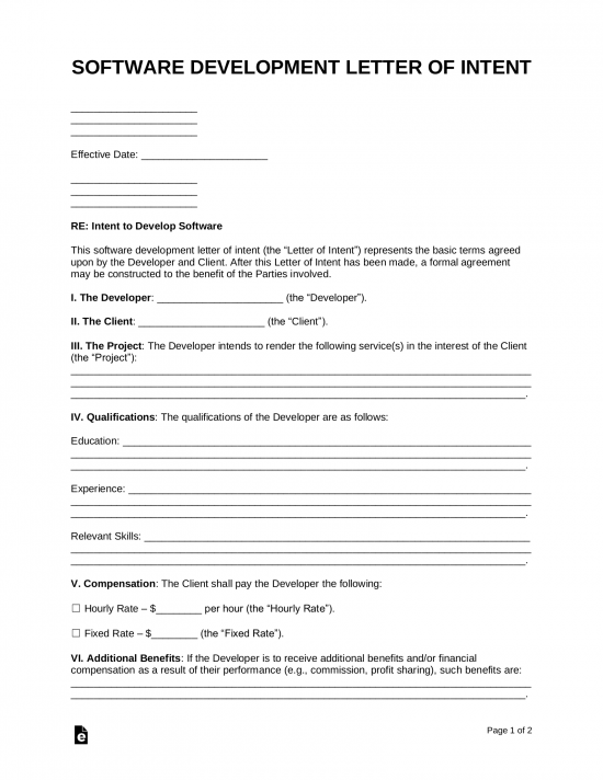 Software Development Letter of Intent Template