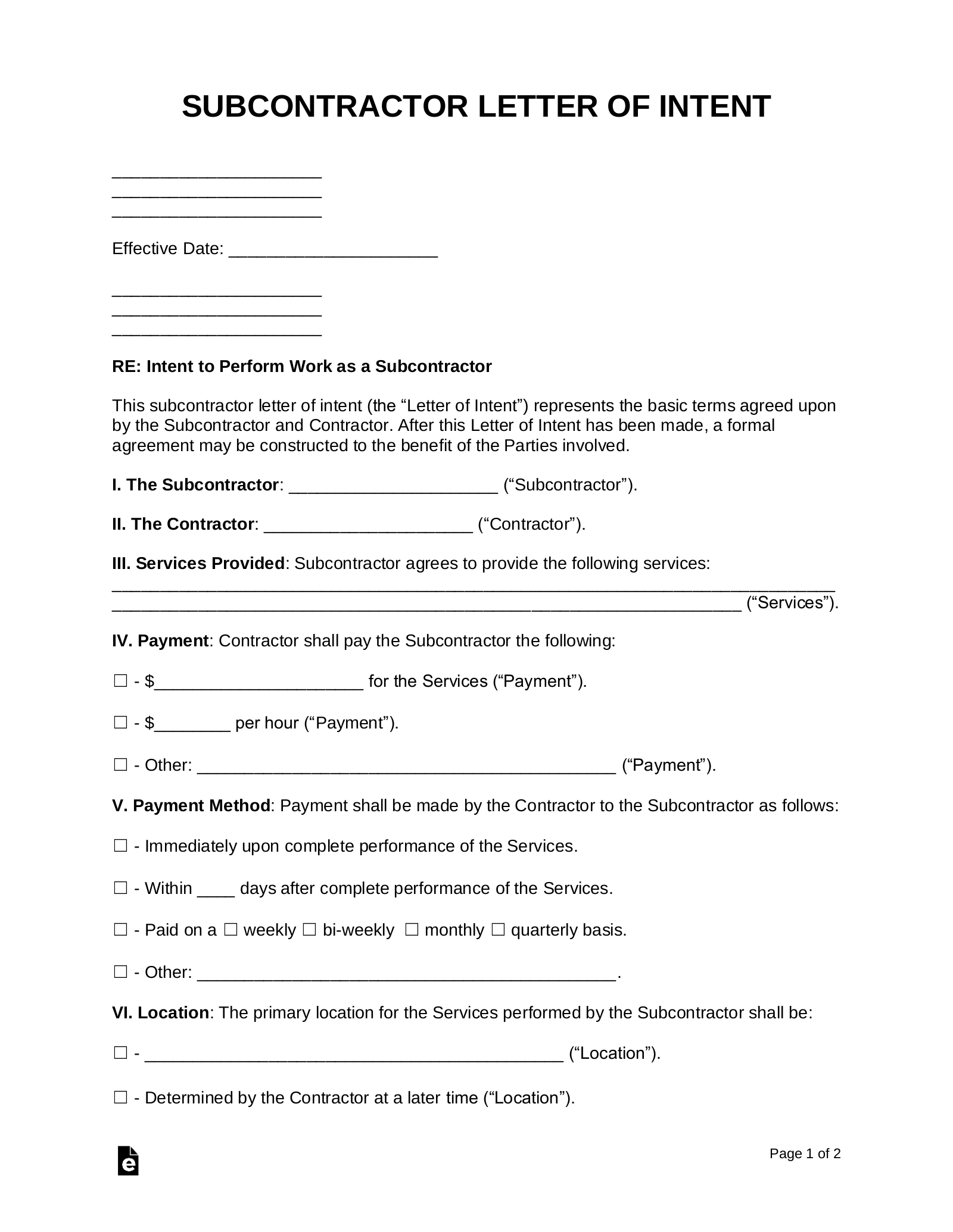 Sample Letter Of Intent In Construction