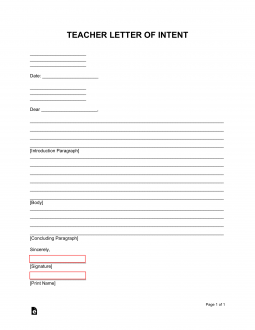 Teacher Letter of Intent Template