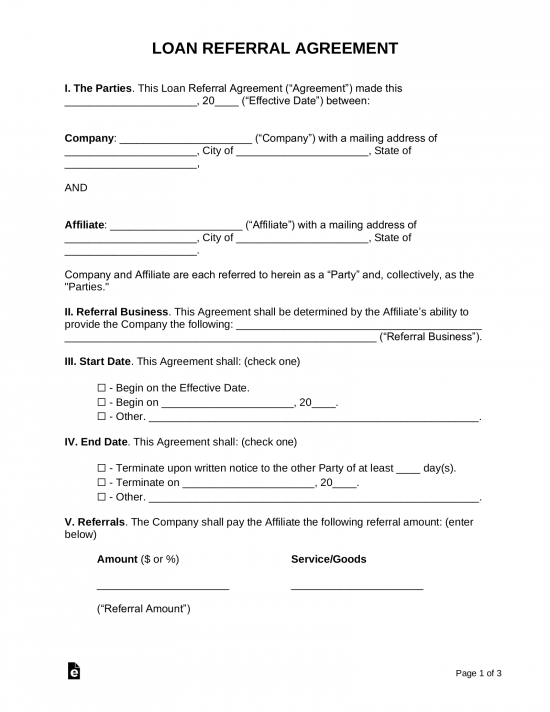 Loan Referral Agreement