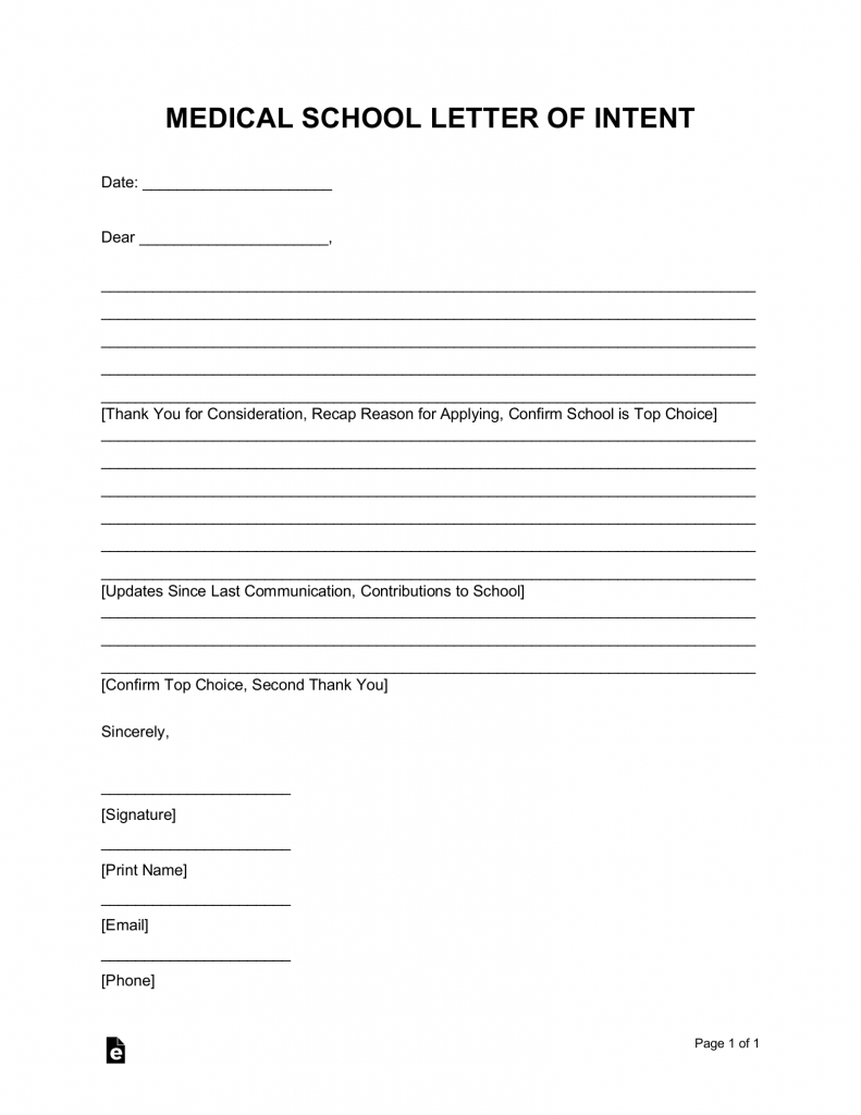 Free Medical School Letter Of Intent Word PDF EForms