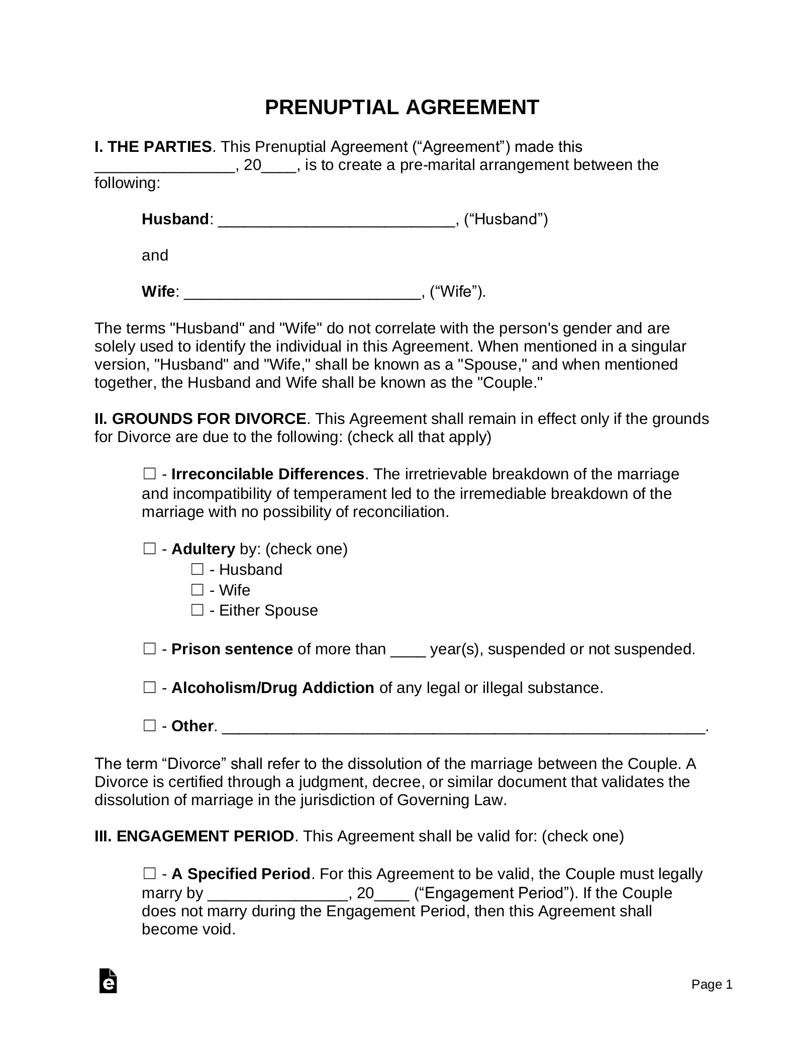 Free Prenuptial Premarital Agreement Template PDF Word EForms