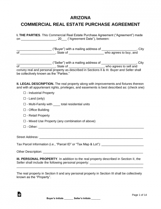 Arizona Commercial Purchase and Sale Agreement