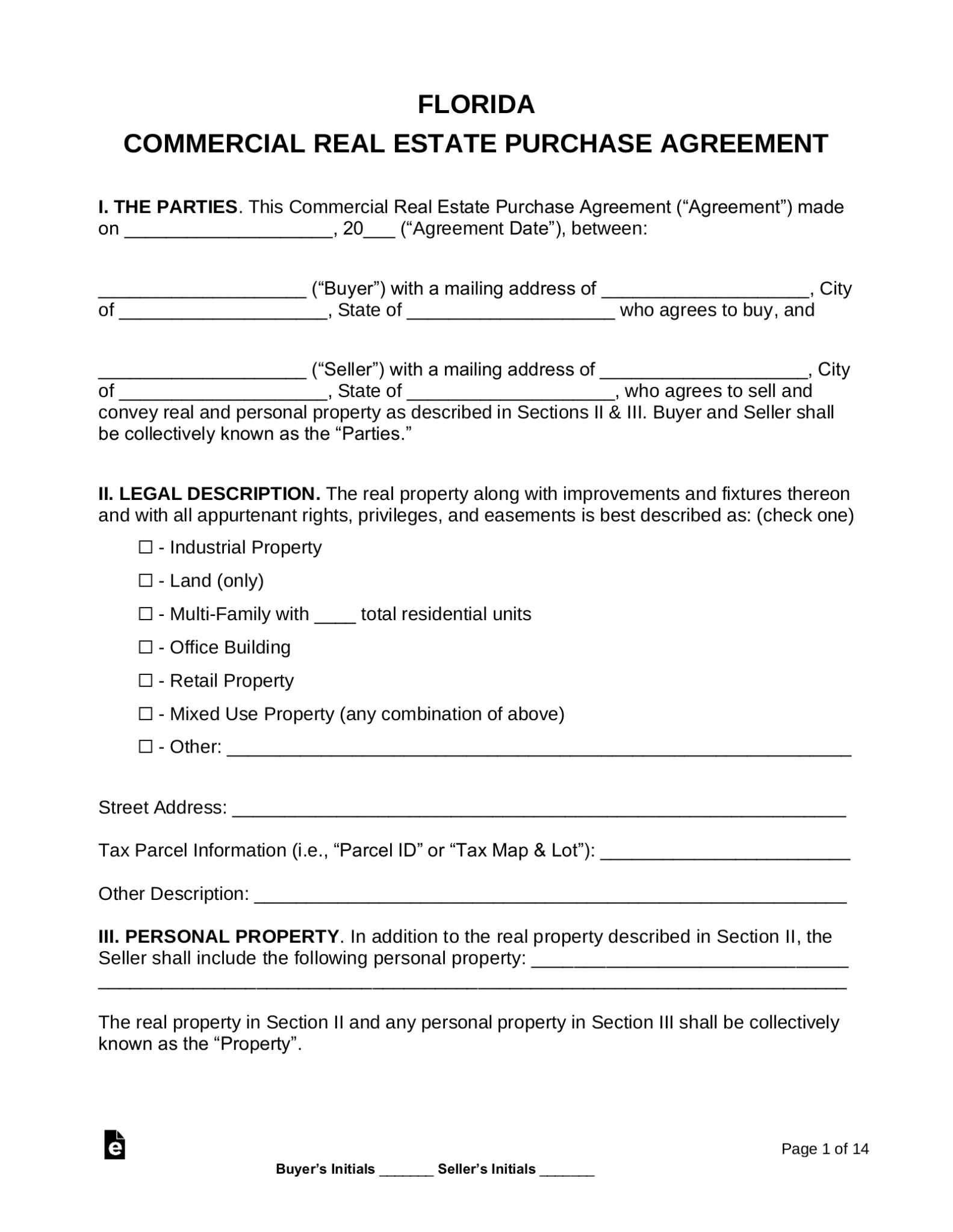 Free Florida Commercial Real Estate Purchase And Sale Agreement PDF 