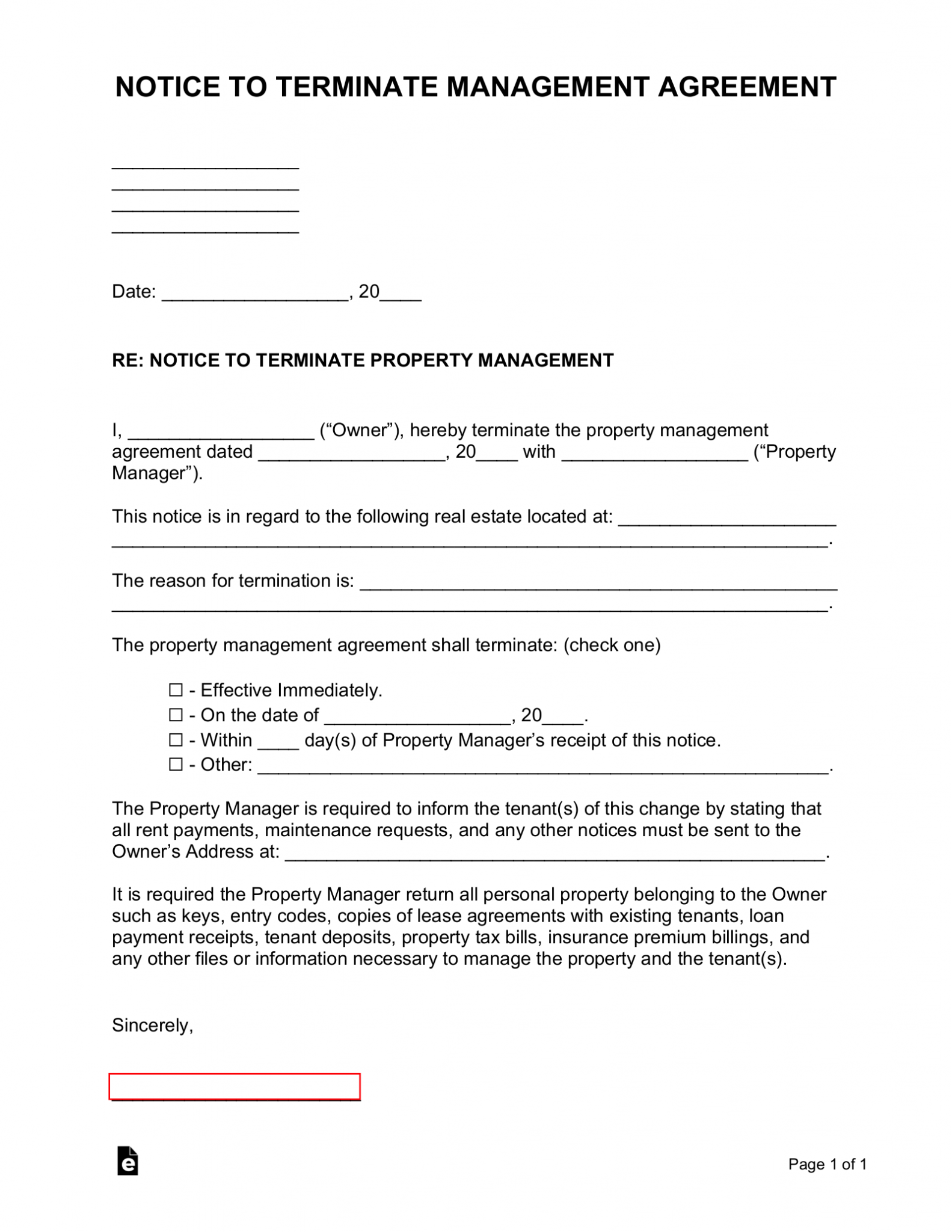 Free Property Management Agreement Termination Letter - PDF | Word – eForms