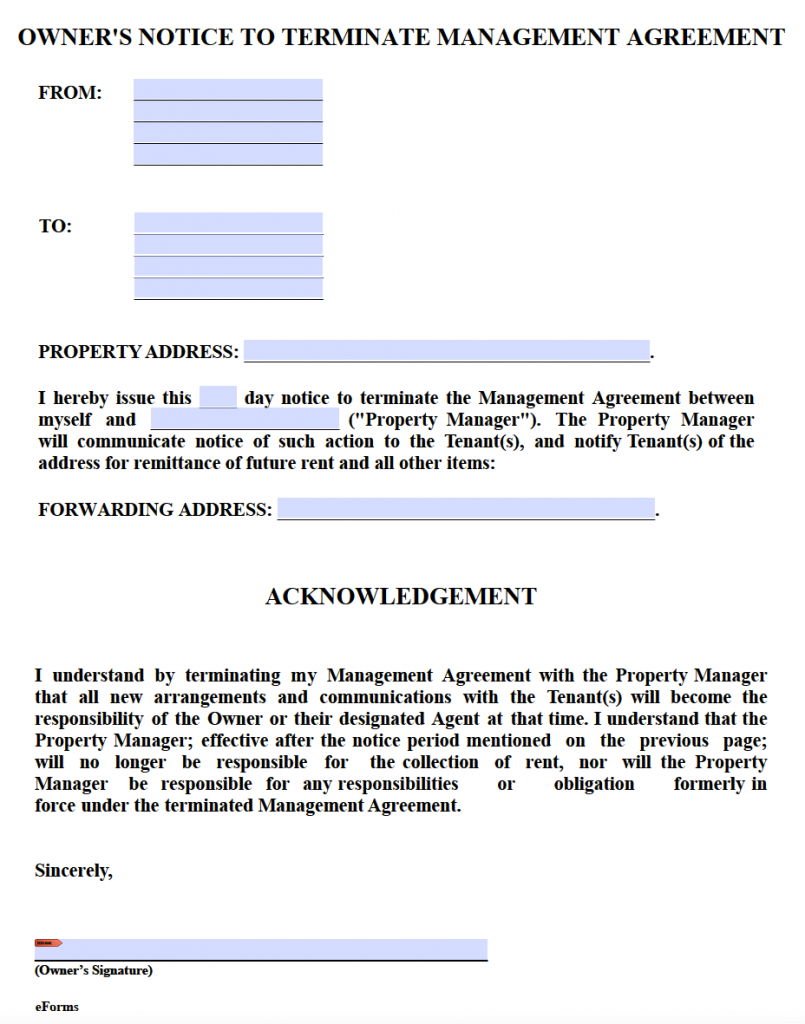 Free Property Management Agreement Termination Letter Pdf Word Eforms 