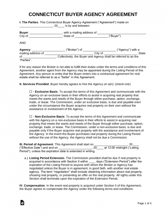 Connecticut Buyer Agency Agreement