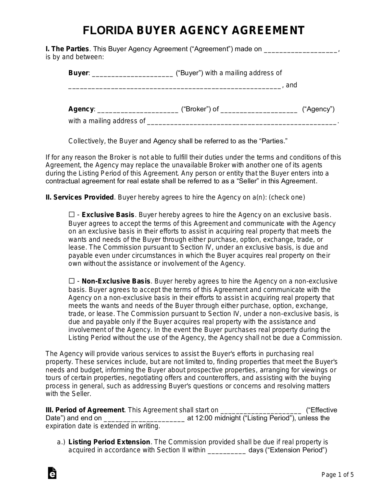 Free Florida Buyer Agency Agreement - PDF | Word – eForms