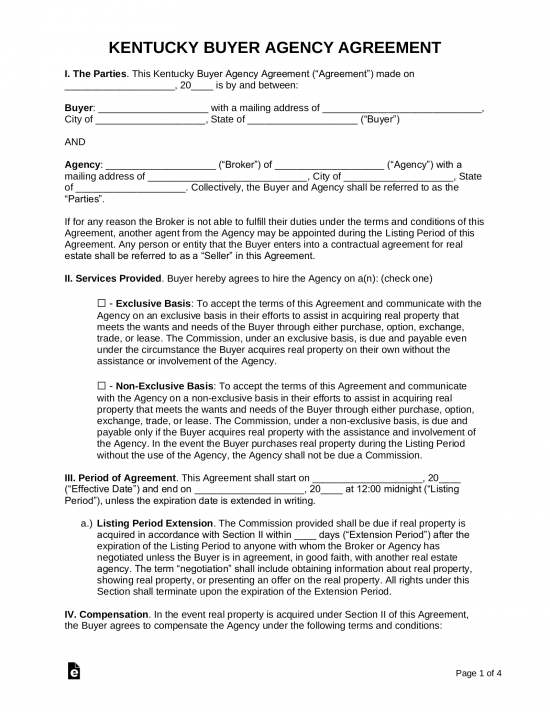 Kentucky Buyer Agency Agreement