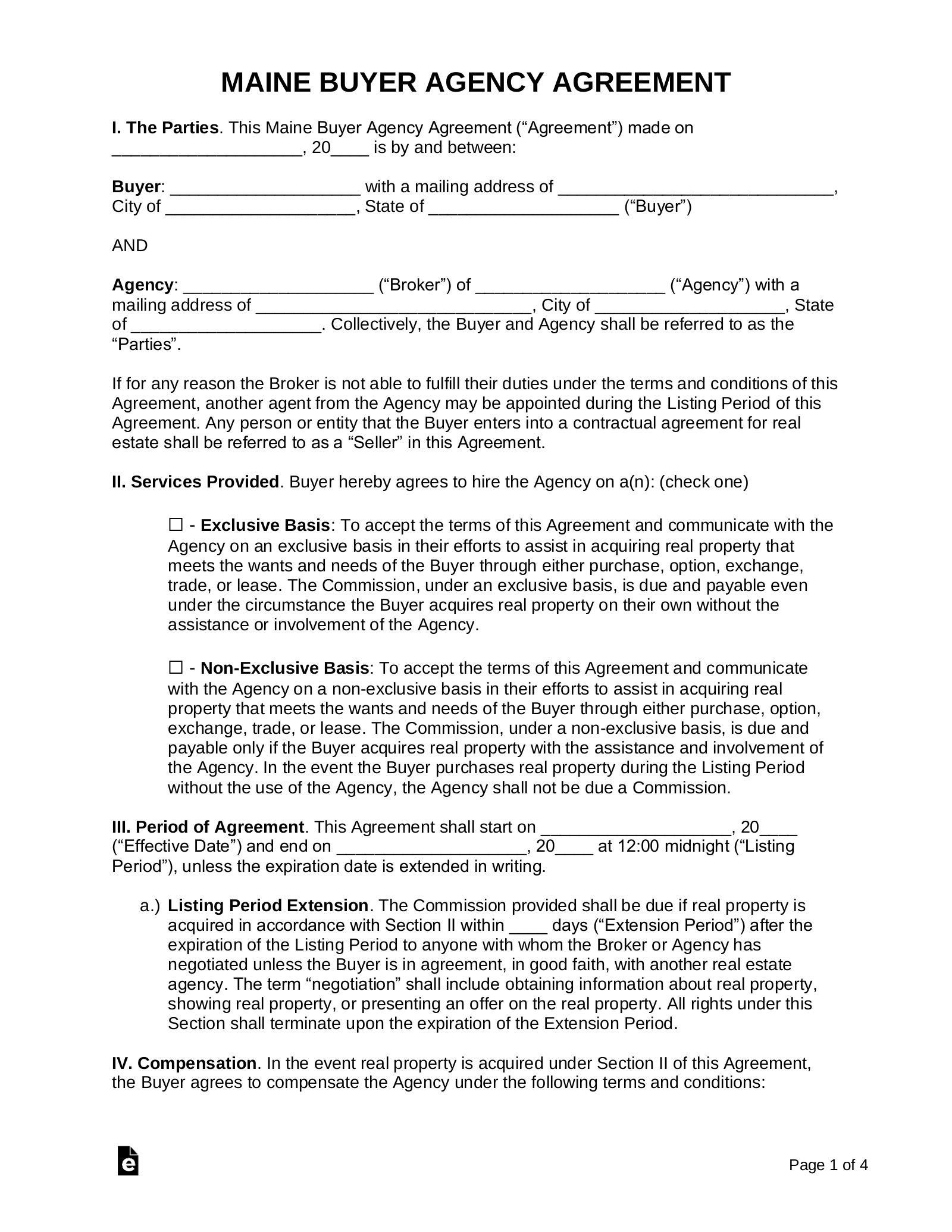 Maine Buyer Agency Agreement