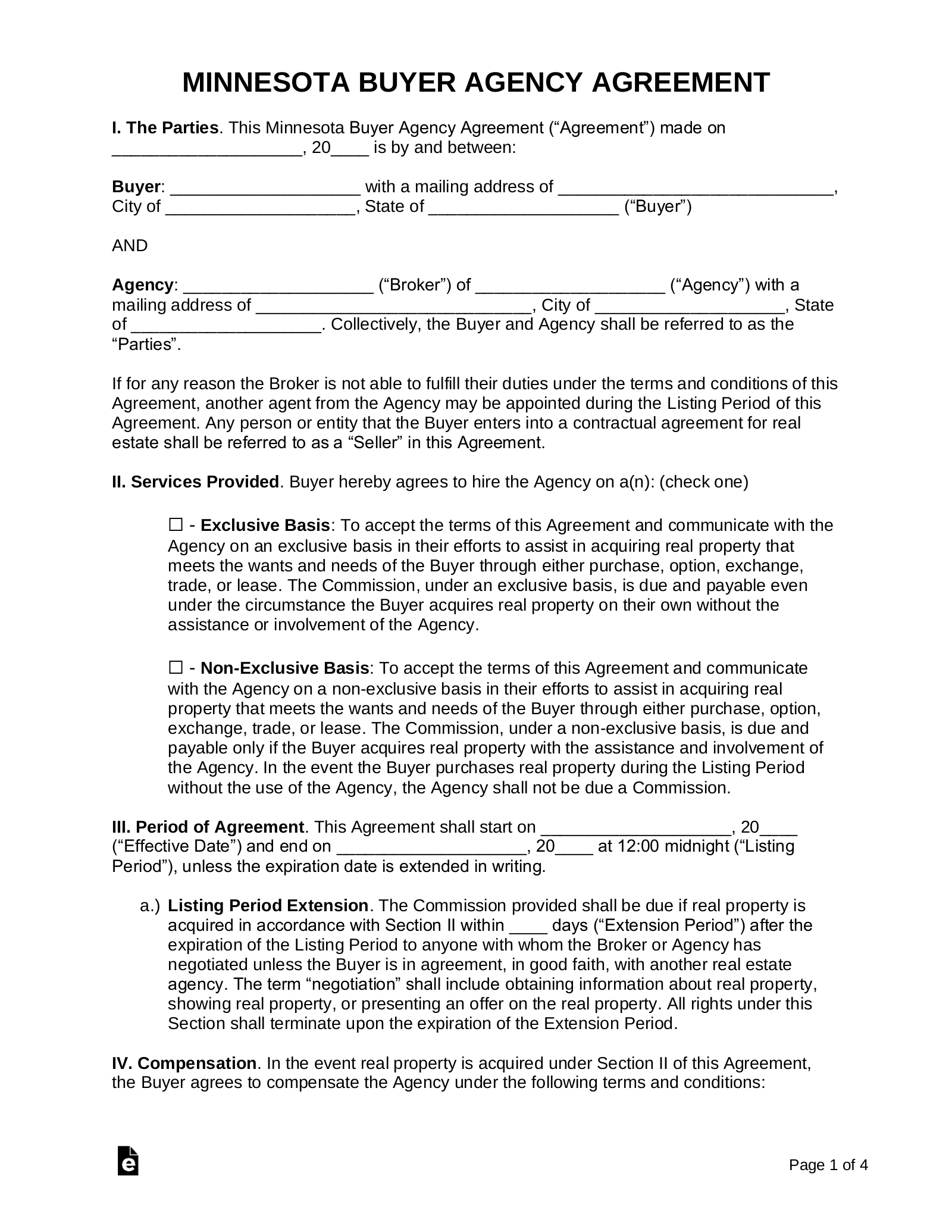 Minnesota Buyer Agency Agreement
