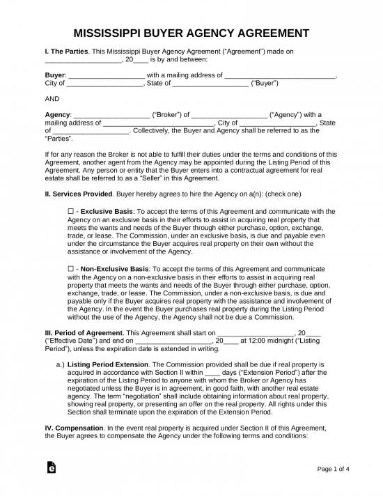 Mississippi Buyer Agency Agreement