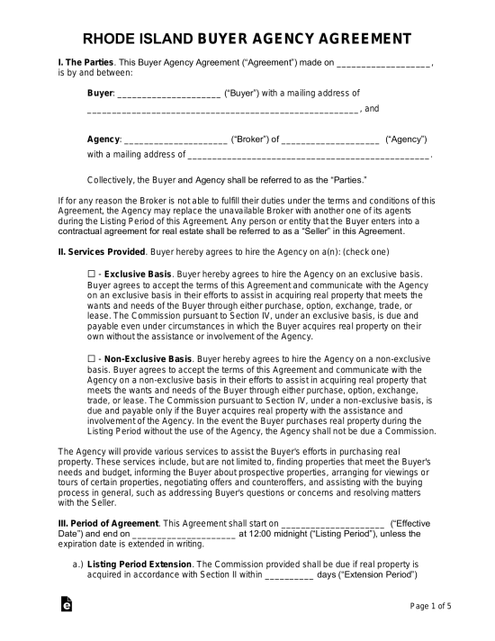 Rhode Island Buyer Agency Agreement
