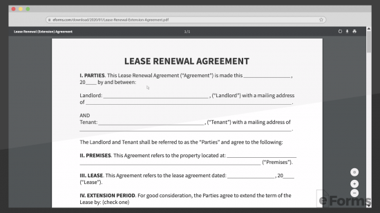 browser showing eforms lease renewal agreement form