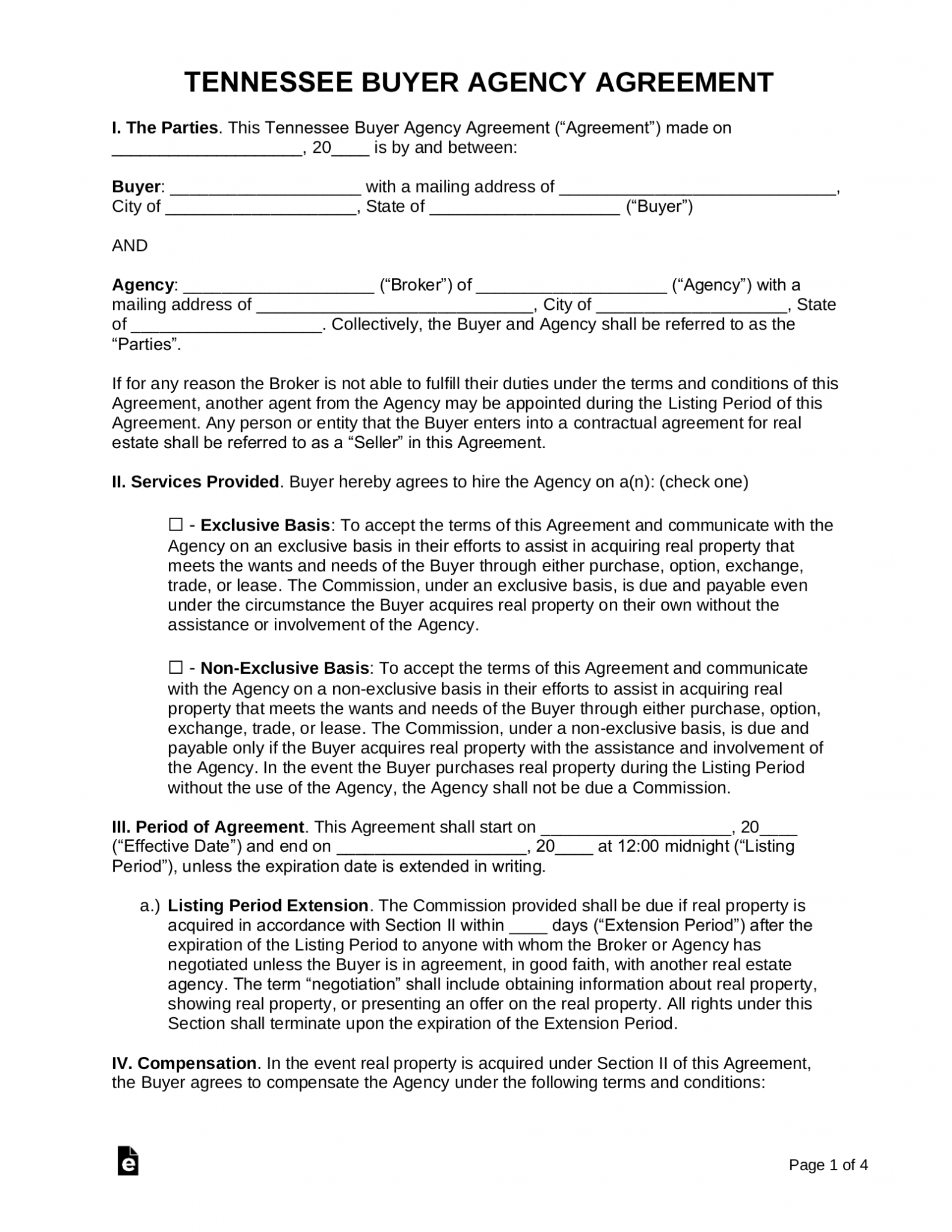 Free Tennessee Buyer Agency Agreement PDF Word EForms   Tennessee Buyer Agency Agreement 1583x2048 