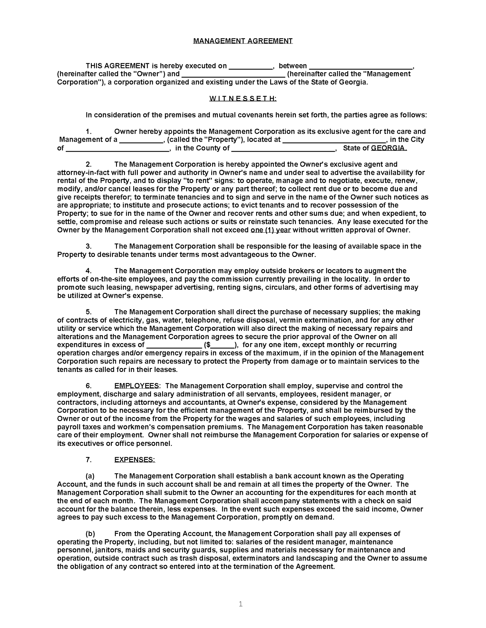 Free Property Management Agreement Commercial & Residential