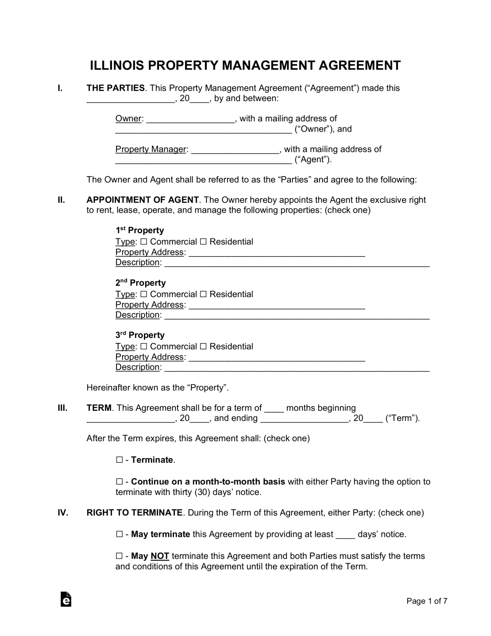 Free Illinois Property Management Agreement Template - PDF | Word – eForms