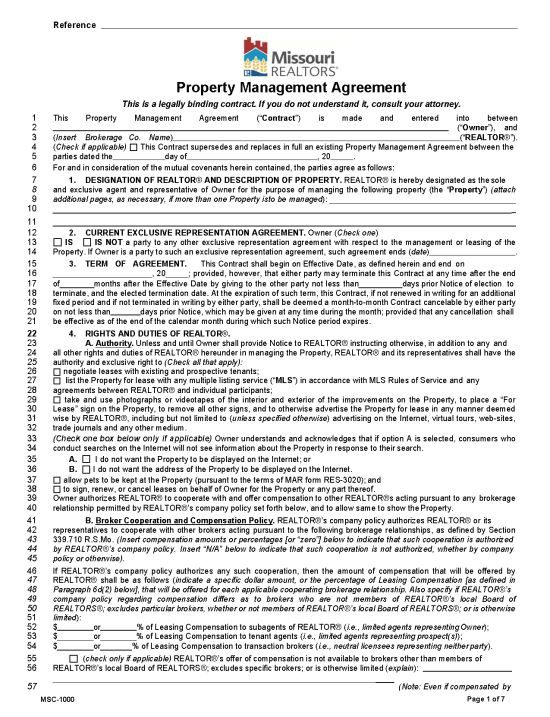 Free Missouri Property Management Agreement | Commercial & Residential ...