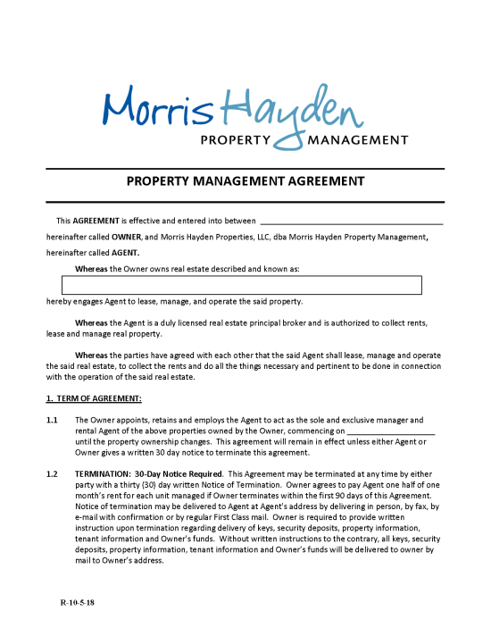Free Oregon Property Management Agreement Commercial & Residential