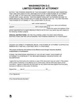 Washington D.C. Limited Power of Attorney Form