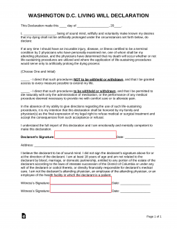 Washington D.C. Living Will (Declaration) Form