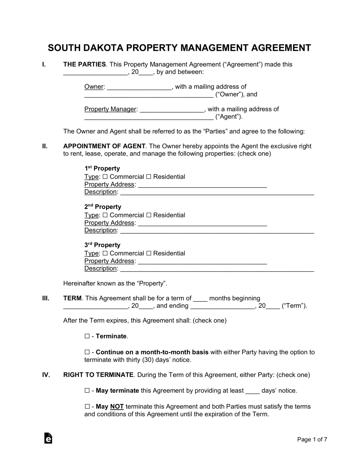 Free South Dakota Property Management Agreement Template PDF Word