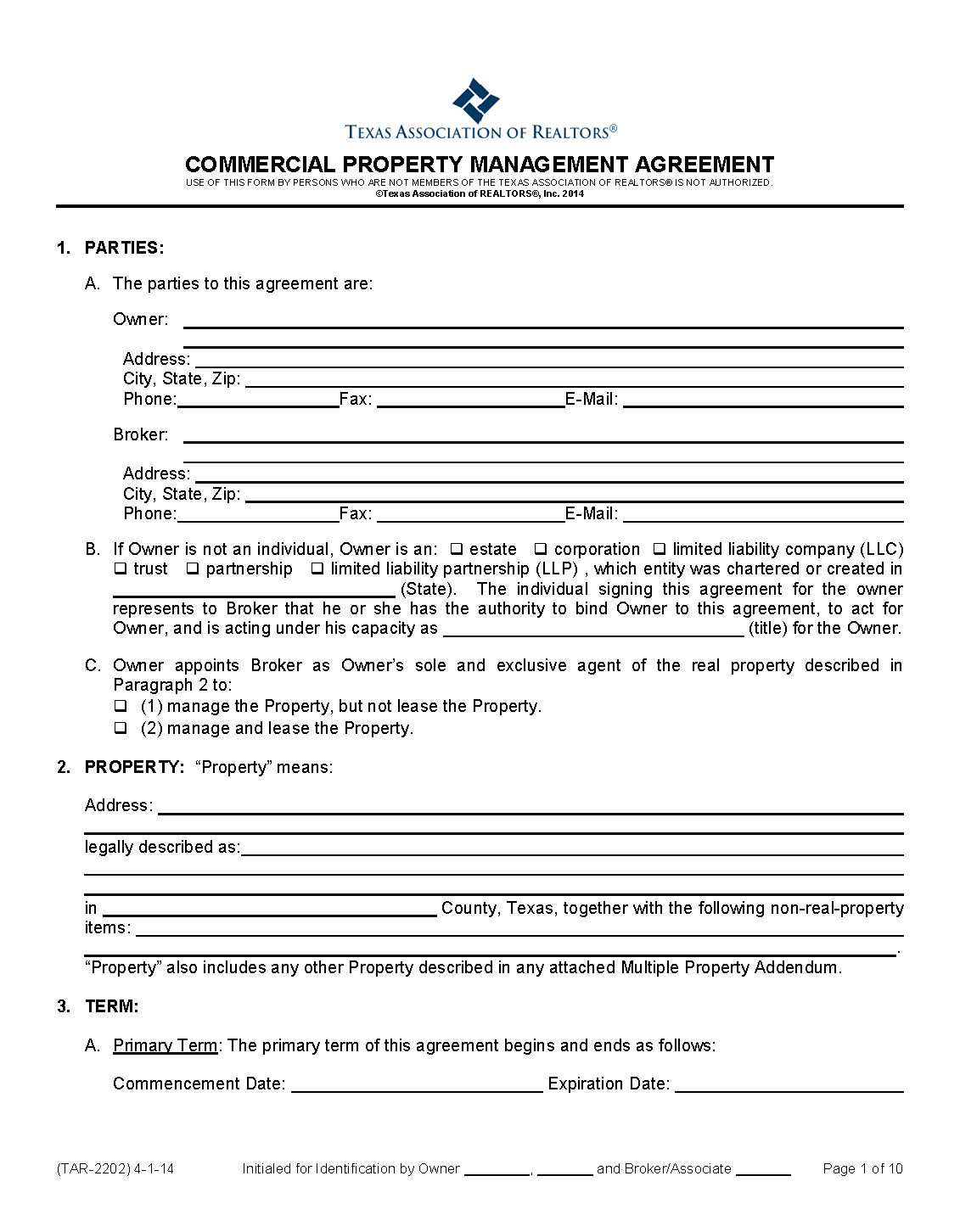 Free Texas Property Management Agreement | Commercial & Residential ...