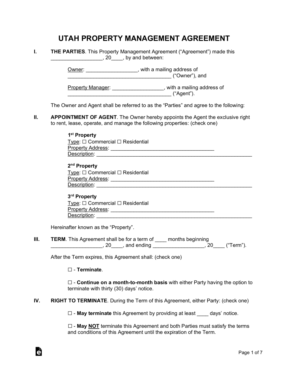 Free Utah Property Management Agreement Template - PDF | Word – eForms