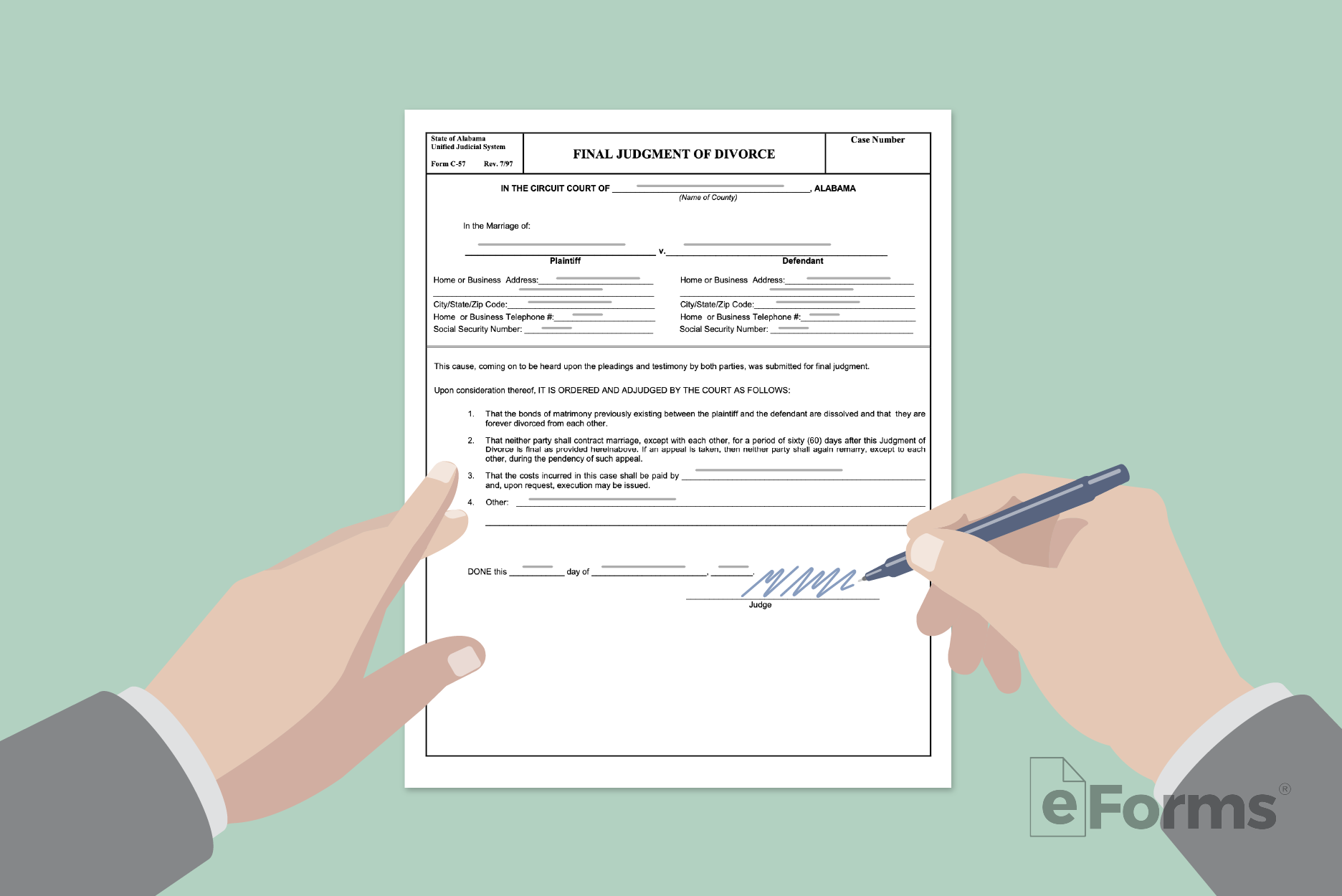 Pair of hands signing form with a pen.
