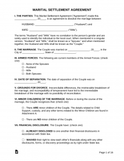 financial agreement divorce template