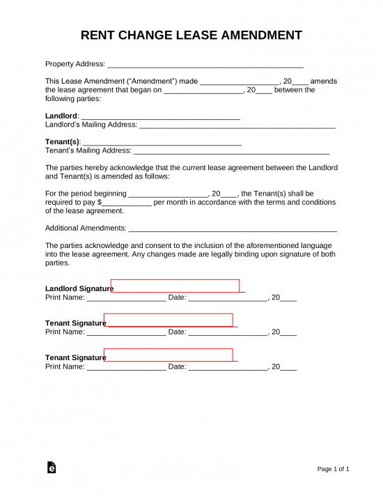 Free Increase/Decrease Rent ($) Lease Amendment - PDF | Word – eForms