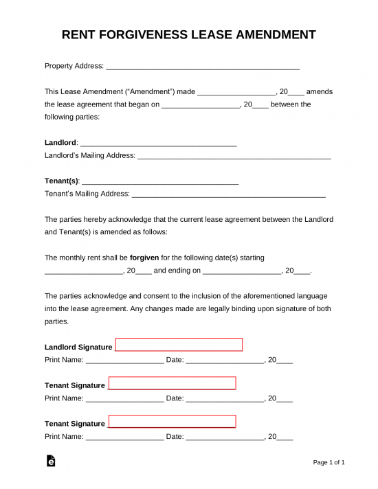 Rent Forgiveness Lease Amendment
