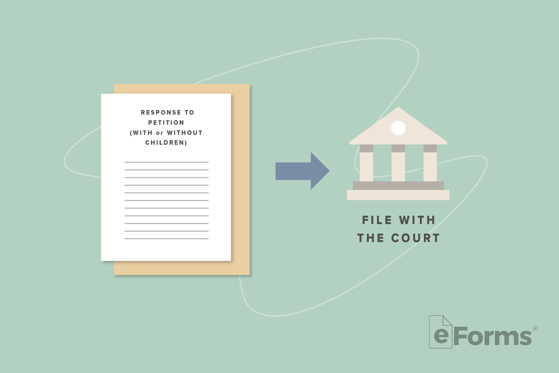 Icons of Response to Petition with arrow pointing to Court Building.