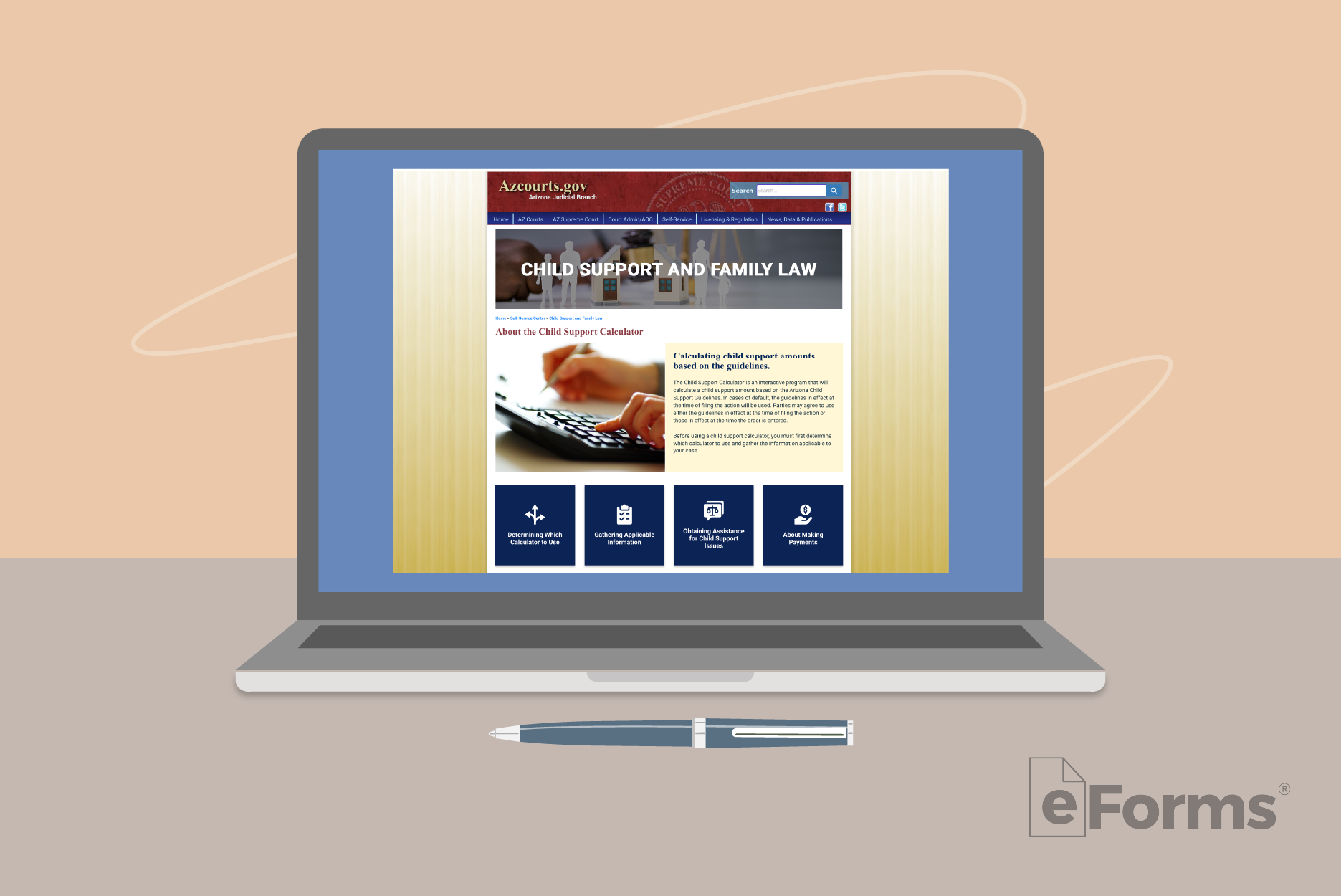 Laptop with Child Support Website on display.