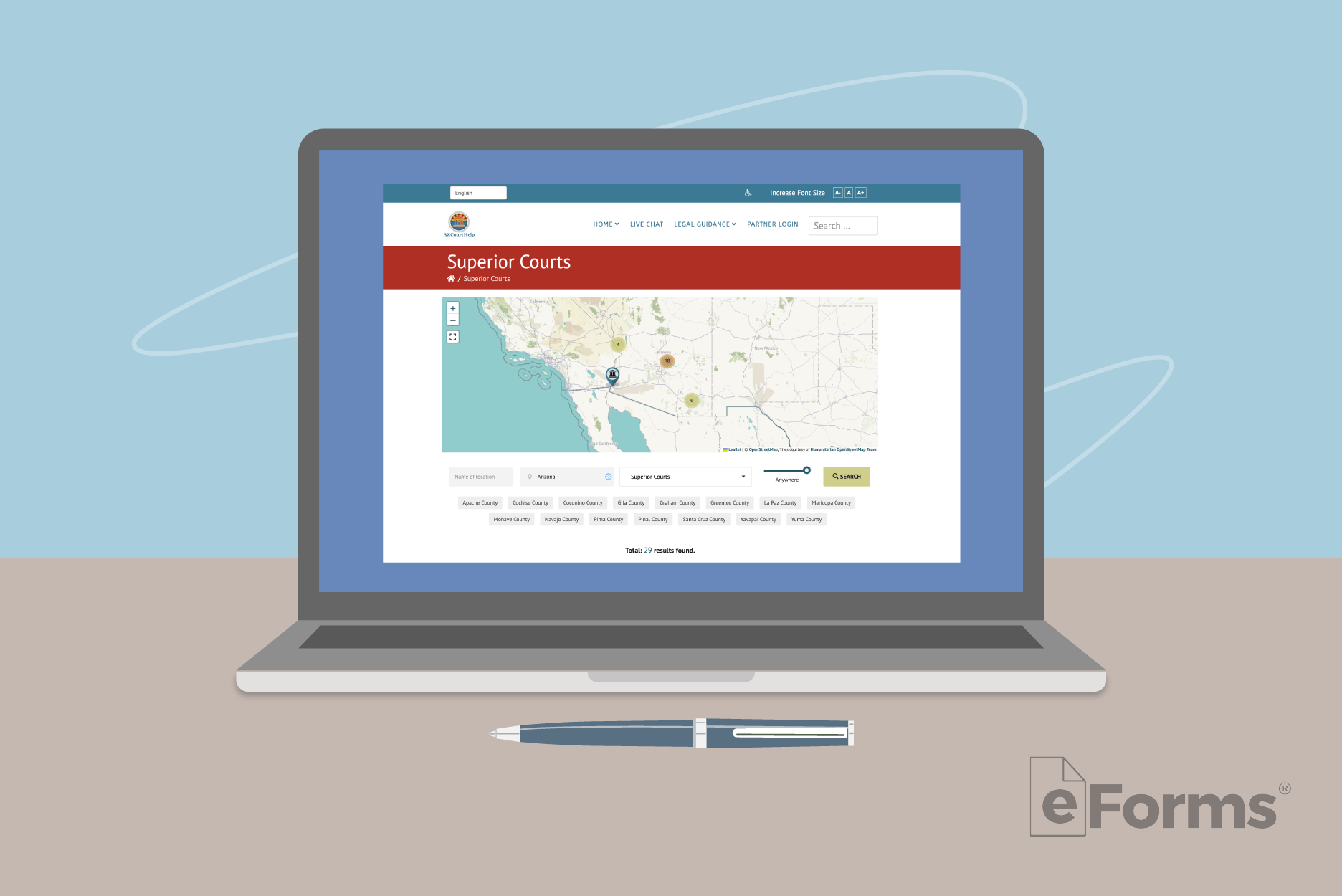 Laptop displaying Arizona Filing Procedure Website.