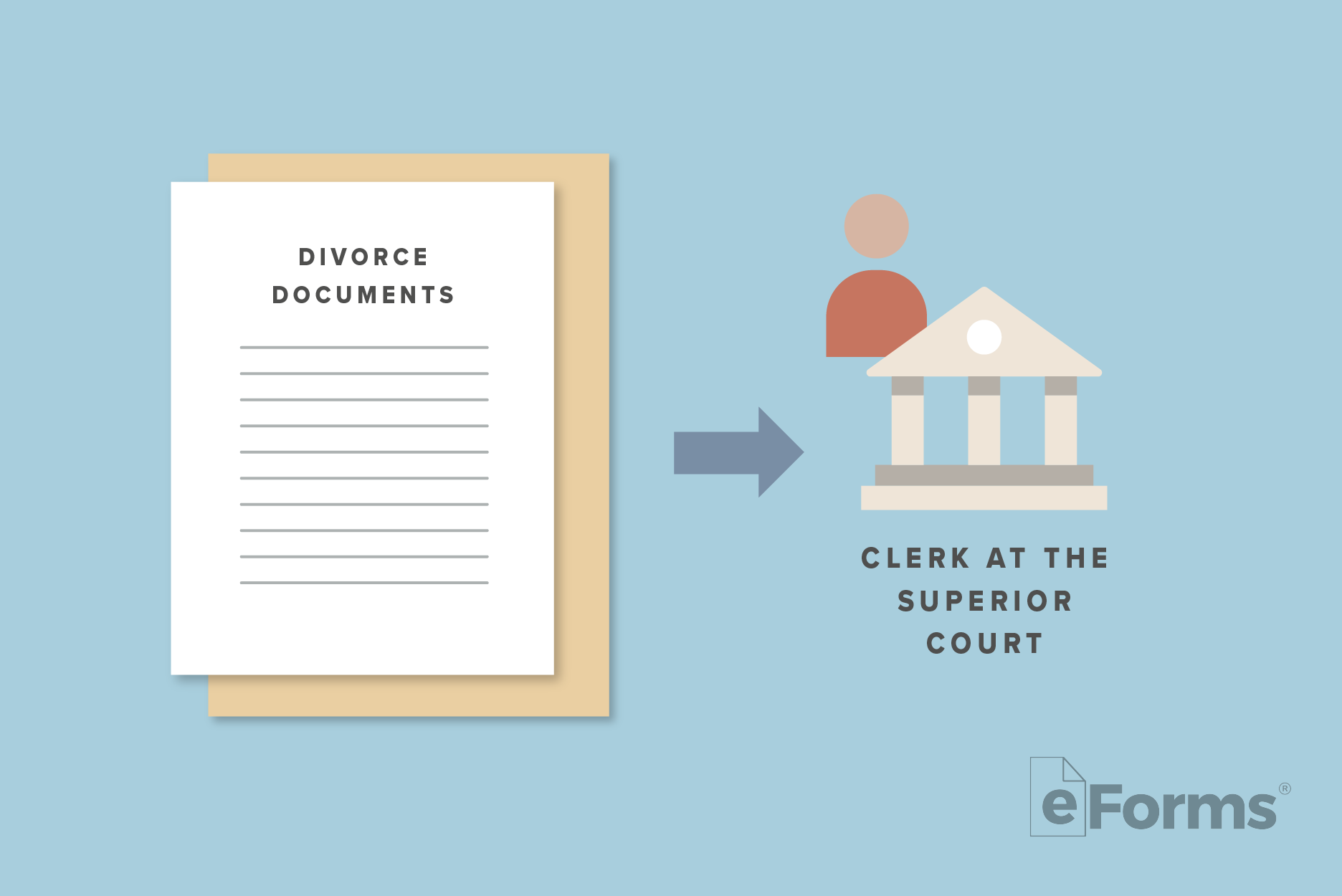 Icons of Document and Clerk with Court.