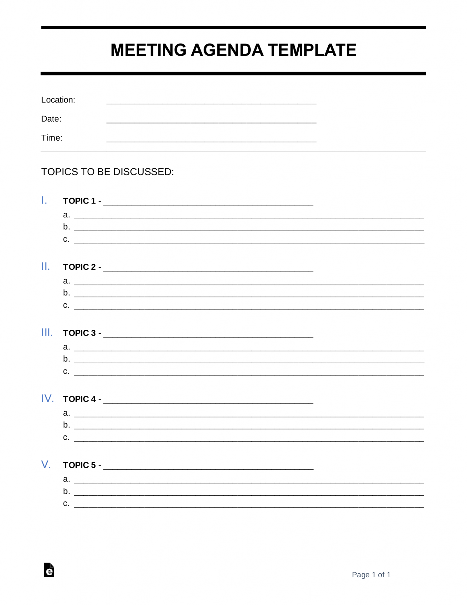 Free Formal Meeting Agenda Template Sample Word Pdf Eforms Riset