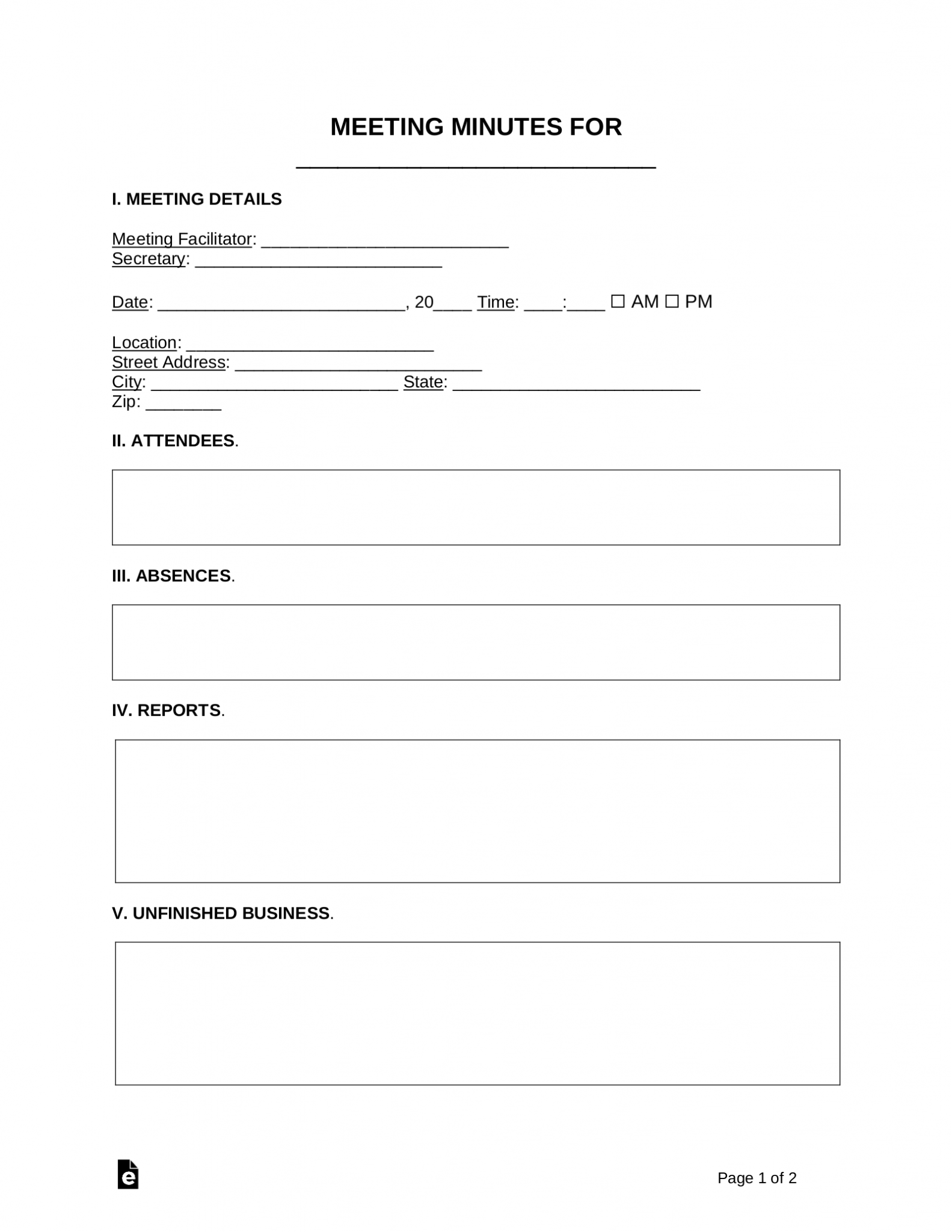 Free Meeting Minutes Templates (20) PDF Word eForms