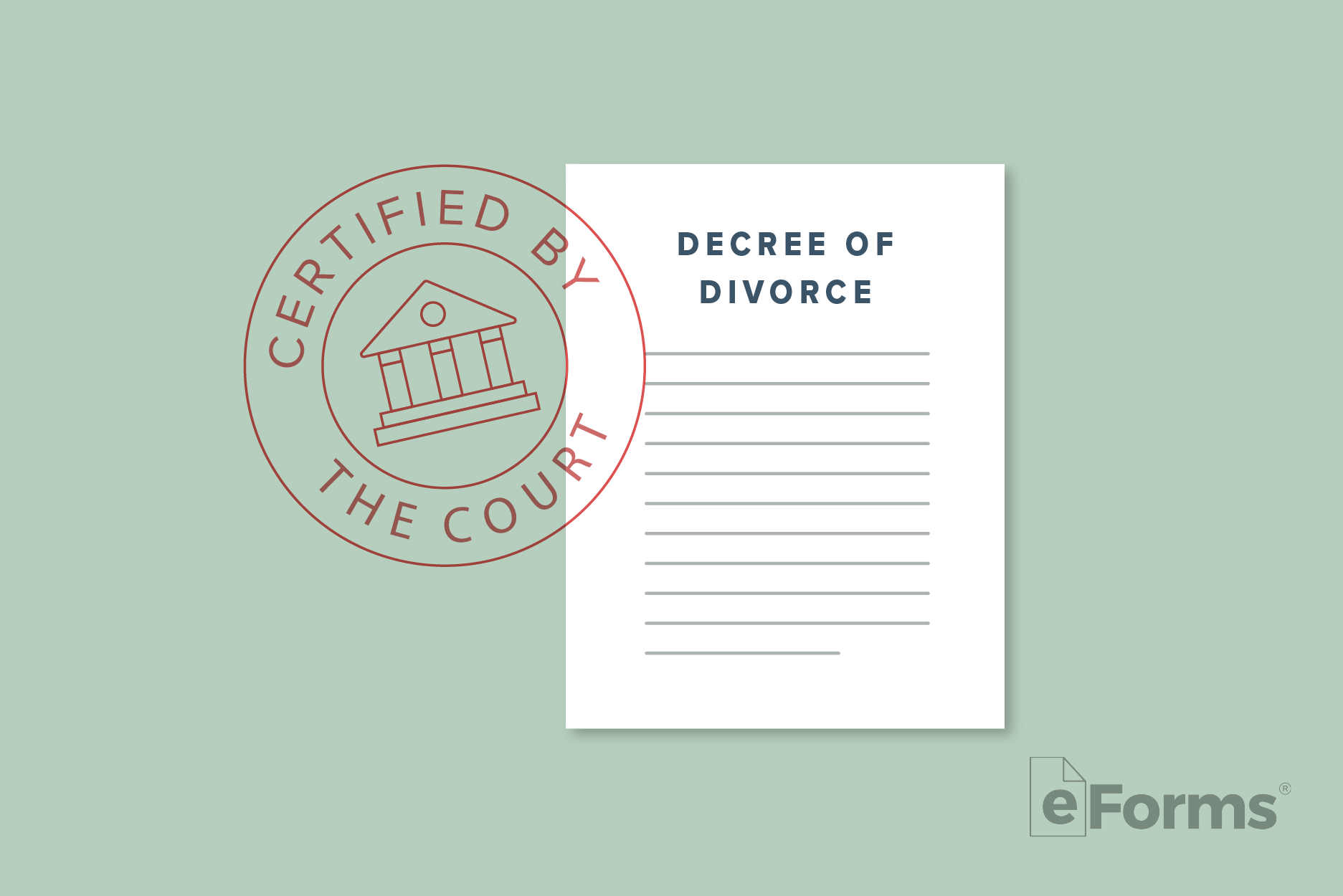 Decree of Divvorce icon with Certified by The Court stamp.