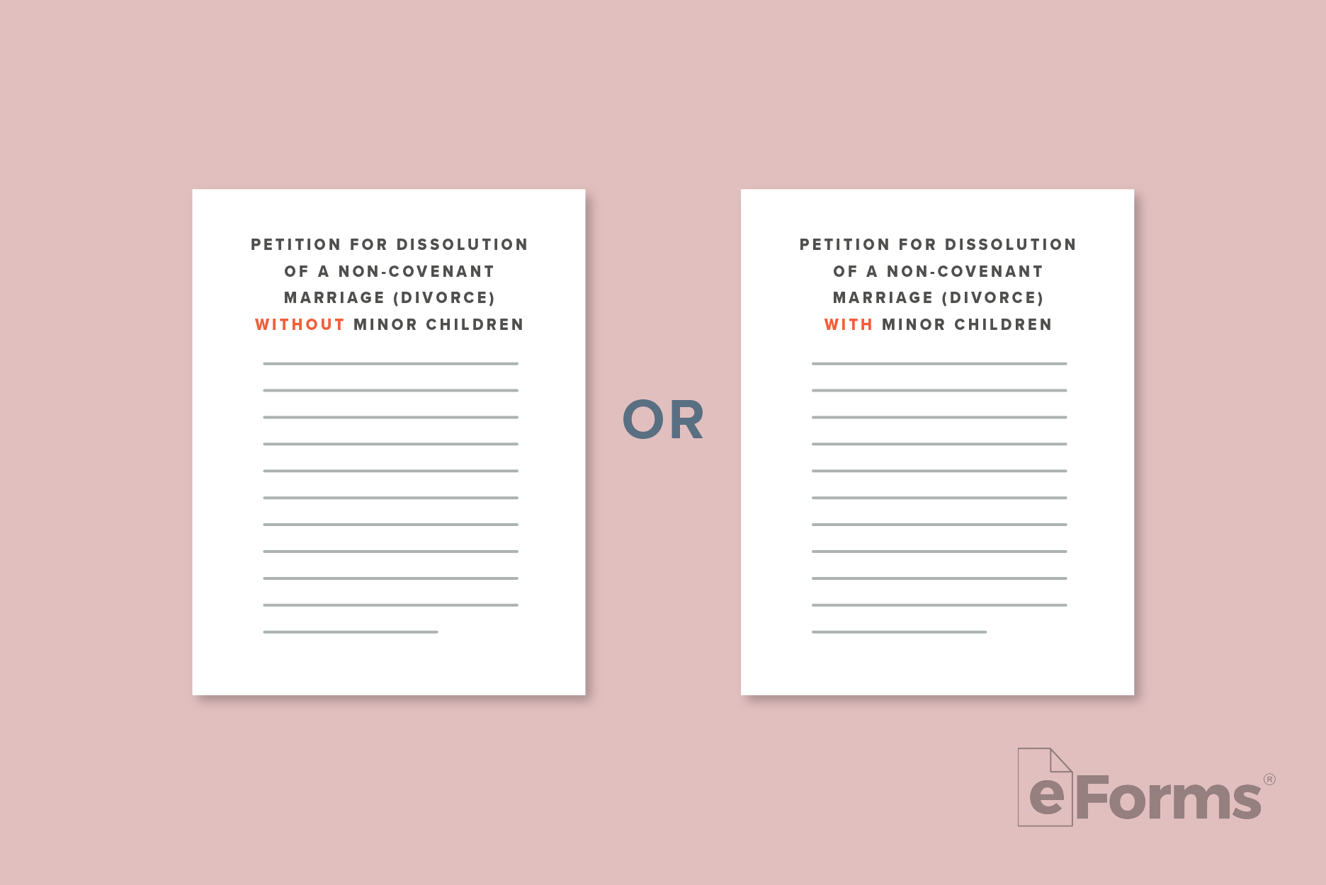 Pair of Documents which displays Divorce With or Without Children. 