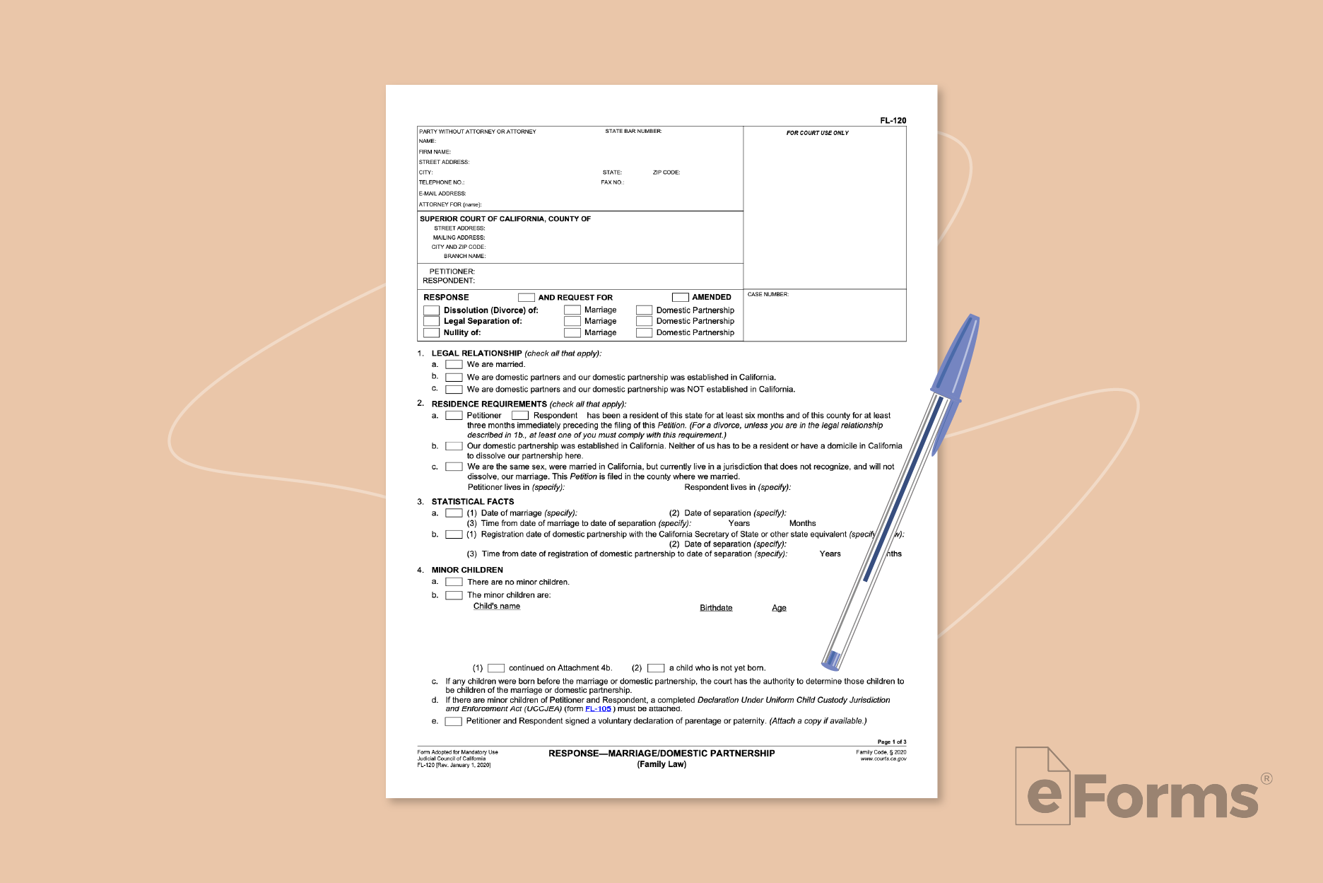 Respond to Petition form with ball point pen.