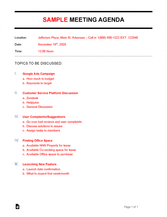 Free Meeting Agenda Templates (20) - PDF | Word – eForms