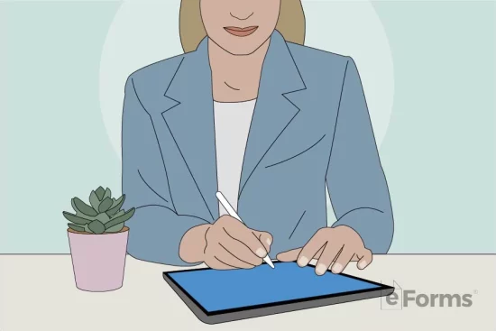 Woman writing on tablet