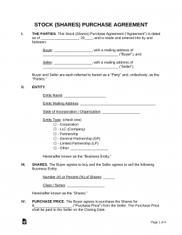 Free Stock (Shares) Purchase Agreement Template - PDF | Word – eForms