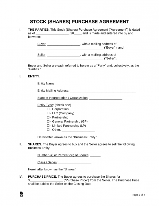 Stock (Shares) Purchase Agreement Template
